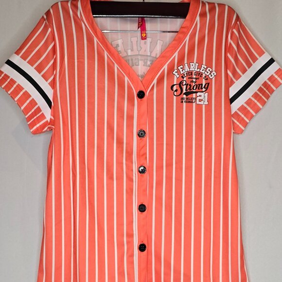 Rainbow Girls Fearless Never Give Up Baseball Tee in Orange, Size L(14-16) NWT - Picture 2 of 6